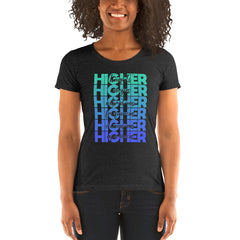 "Higher" Ladies T-Shirt (Black) | Turquoise/Blue