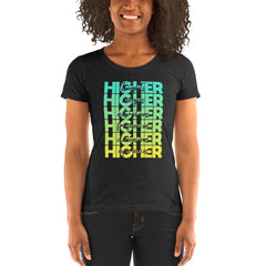 "Higher" Ladies T-Shirt (Black) | Cyan/Yellow