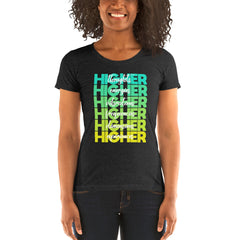 "Higher" Ladies T-Shirt (White) | Cyan/Yellow