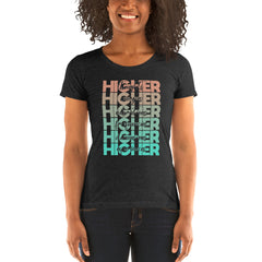 "Higher" Ladies T-Shirt (Black) | Beige/Cyan