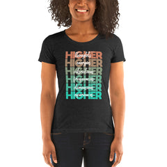 "Higher" Ladies T-Shirt (White) | Beige/Cyan