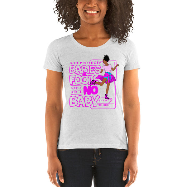 "God Protects Fools" Ladies T-Shirt (Woman Version) | Pink