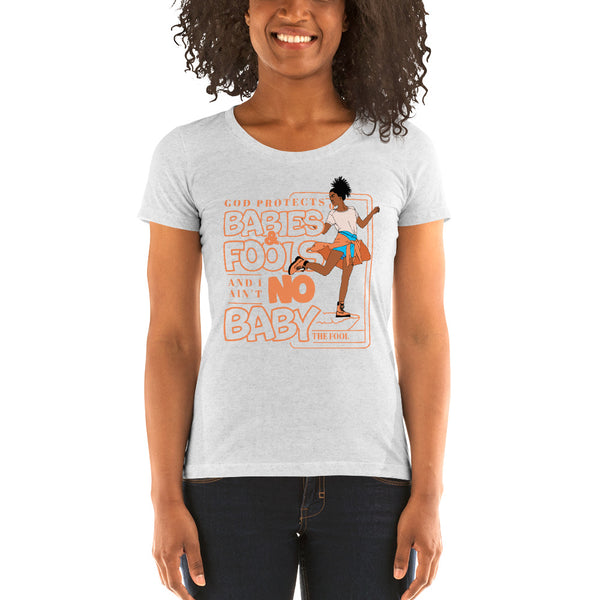 "God Protects Fools" Ladies T-Shirt (Woman Version) | Peach