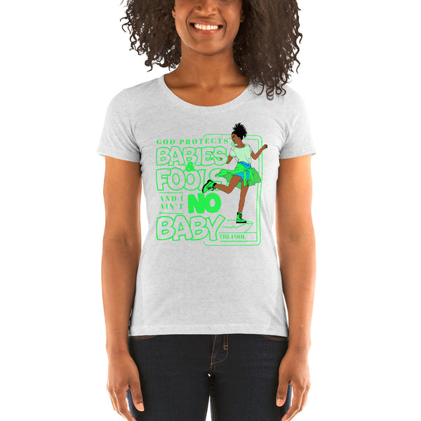 "God Protects Fools" Ladies T-Shirt (Woman Version) | Lime