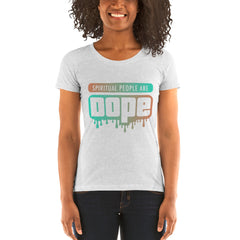 "Spiritual People" Ladies T-Shirt (Gradient) | Tan/Teal