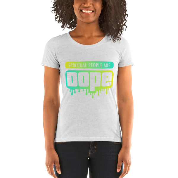 "Spiritual People" Ladies T-Shirt (Gradient) | Lemon/Cyan