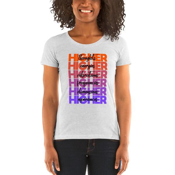 "Higher" Ladies T-Shirt (Black) | Orange/Purple