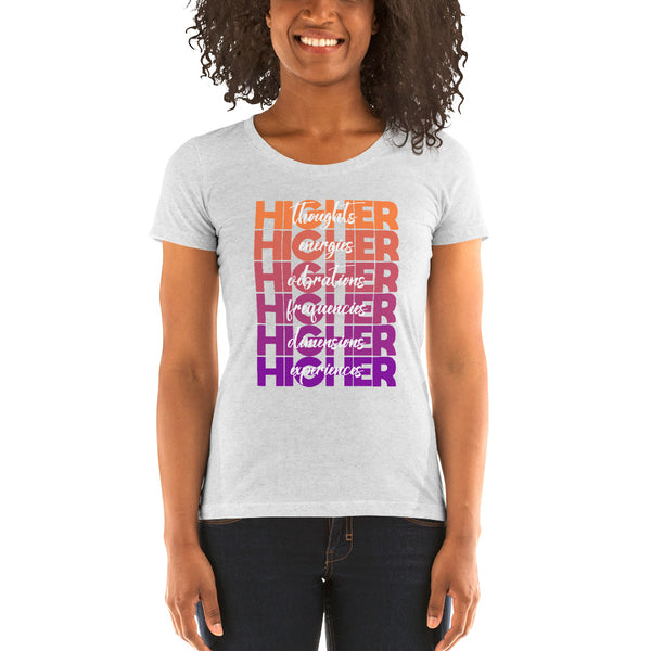 "Higher" Ladies T-Shirt (White) | Orange/Purple