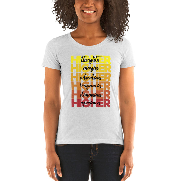 "Higher" Ladies T-Shirt (Black) | Yellow/Burgundy