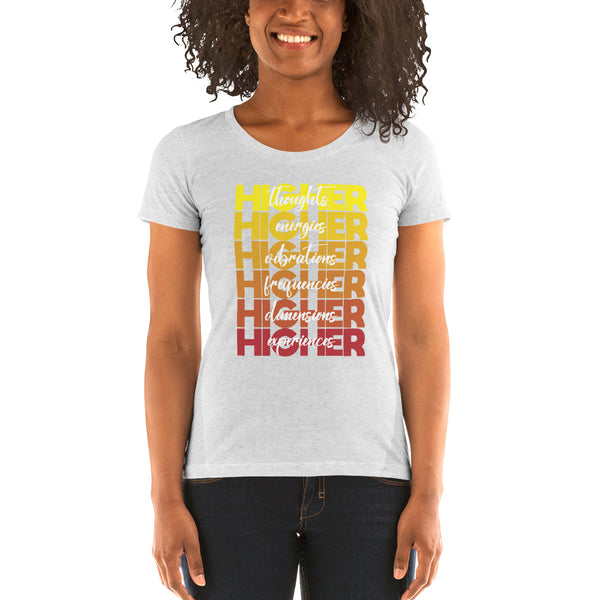 "Higher" Ladies T-Shirt (White) | Yellow/Burgundy