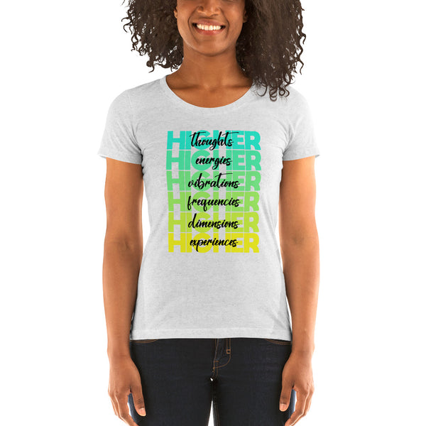 "Higher" Ladies T-Shirt (Black) | Cyan/Yellow