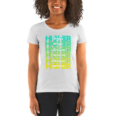 "Higher" Ladies T-Shirt (White) | Cyan/Yellow