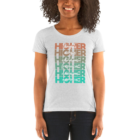 "Higher" Ladies T-Shirt (White) | Beige/Cyan